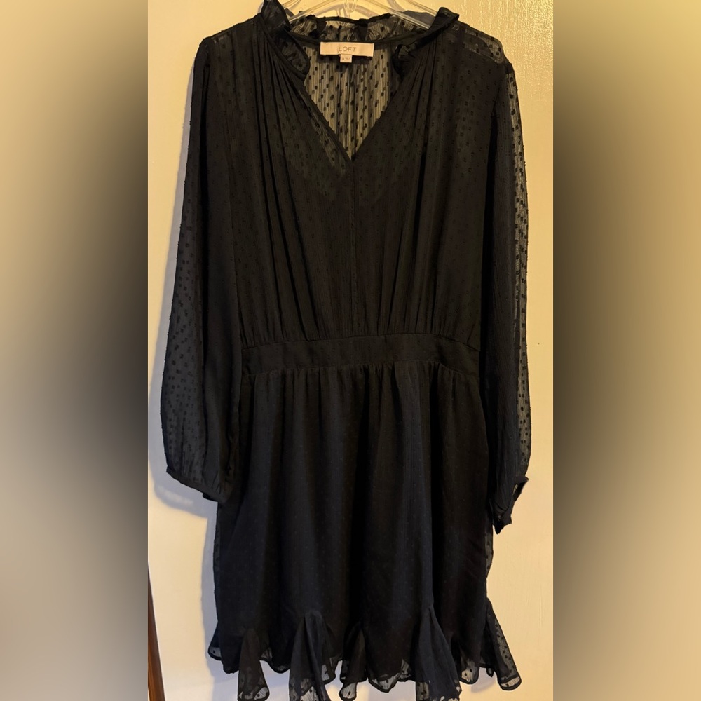 LOFT Black Sheer Sleeve Dress Size 14 New no tags